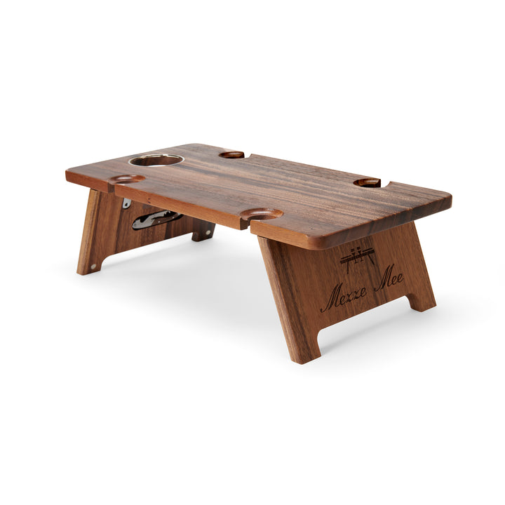 American Walnut Table with cheese knife and bottle opener and carry bag