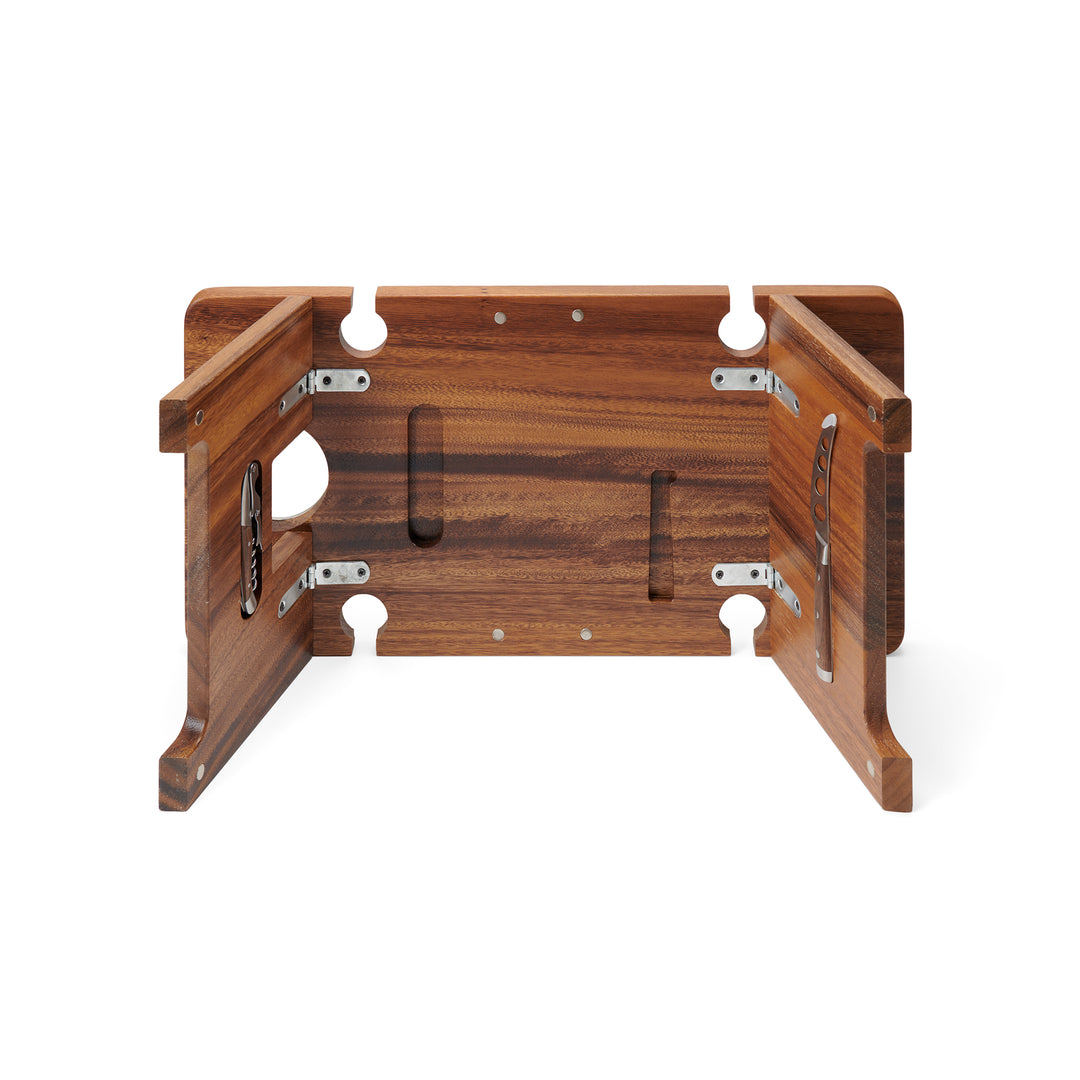 American Walnut Table with cheese knife and bottle opener and carry bag
