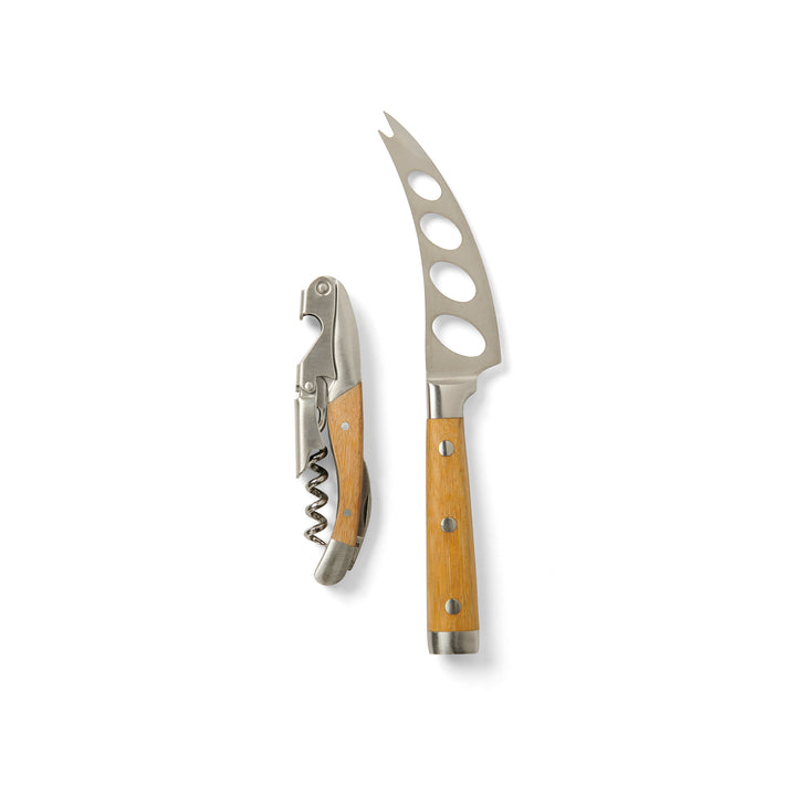 Bamboo Table with cheese knife and bottle opener and carry bag